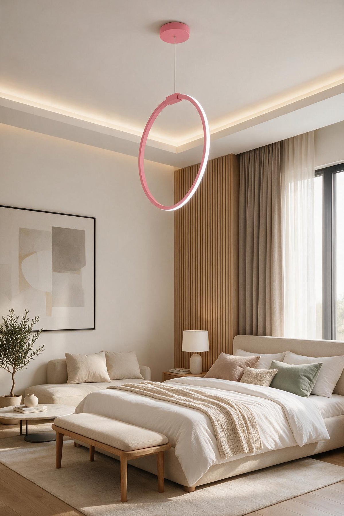 Rings Pembe Tekli Sarkıt Led Günışığı Ultra Ledli Salon Mutfak Oda Hol Ledli Avize