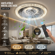 Ossa Yeni Premium Serisi Vantilatörlü Kristal Ledli Avize Uzaktan Kumandalı Ledli Tavan Vantilatörü Bakır Motorlu