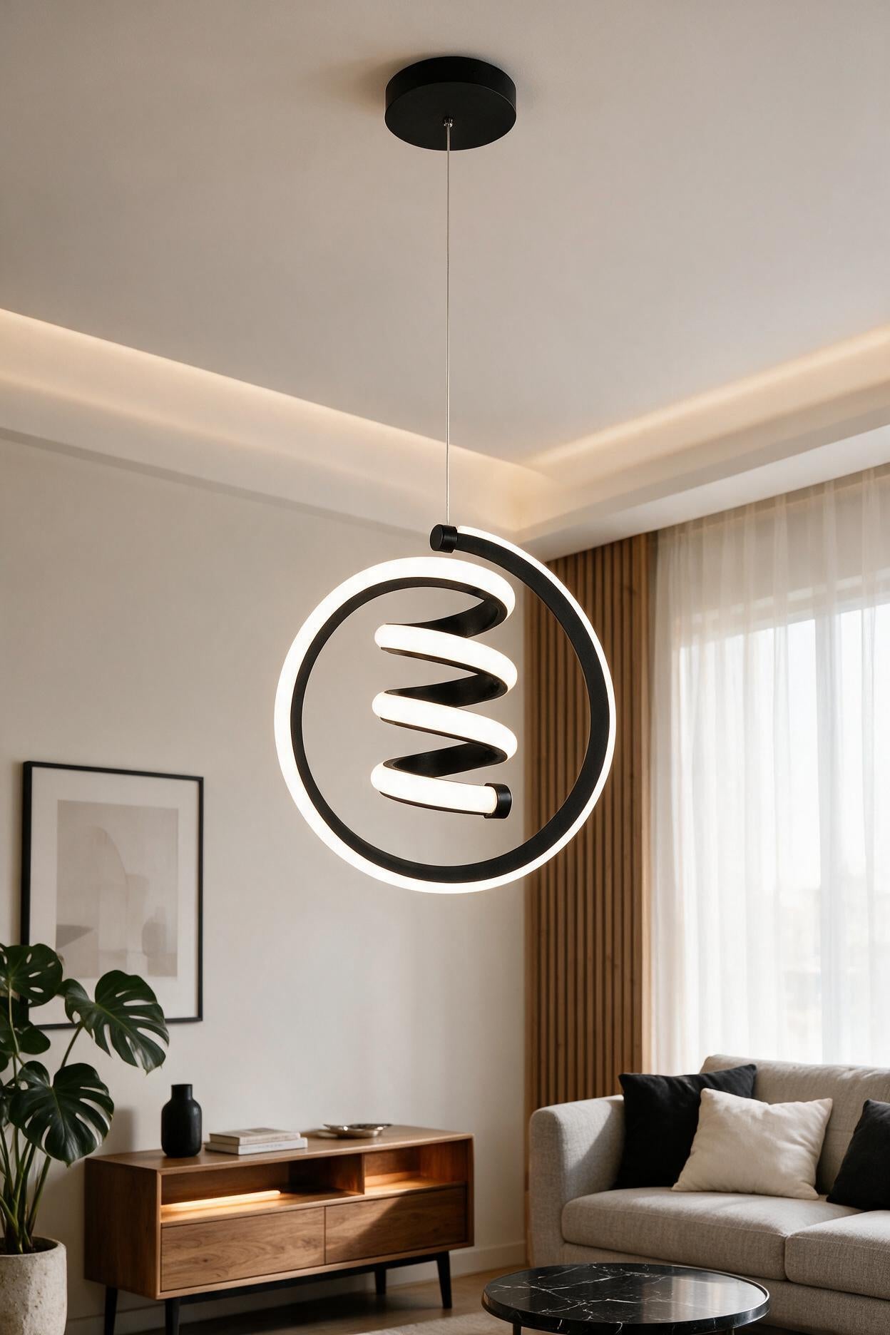 Venita Siyah Tekli Sarkıt Led Beyaz Işık Ultra Ledli Salon Mutfak Oda Hol Ledli Avize