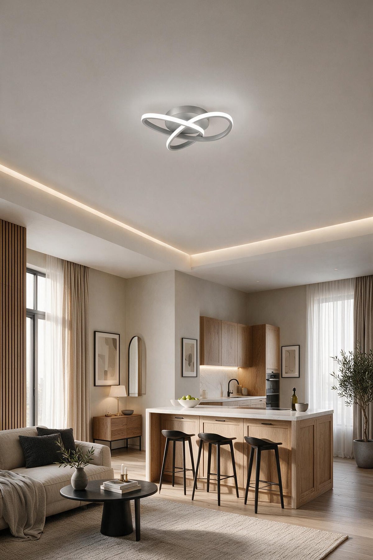 Elagans Gri Modern Ultra Power Beyaz Ledli Plafonyer Tekli Ledli Avize