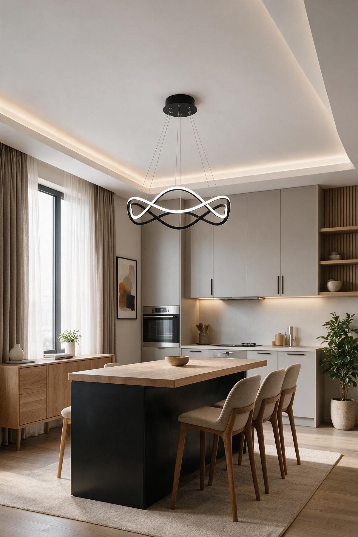 Ezgi Siyah Modern Ultra Süper Beyaz Ledli Avize