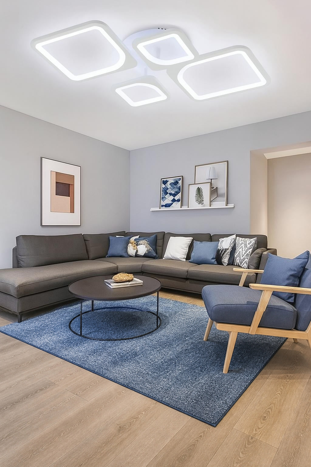 MS72005-2 +2 Moderrn 3 Renk Ledli  Beyaz Plafonyer Lüks Modern 4'lü  Ledli Avize