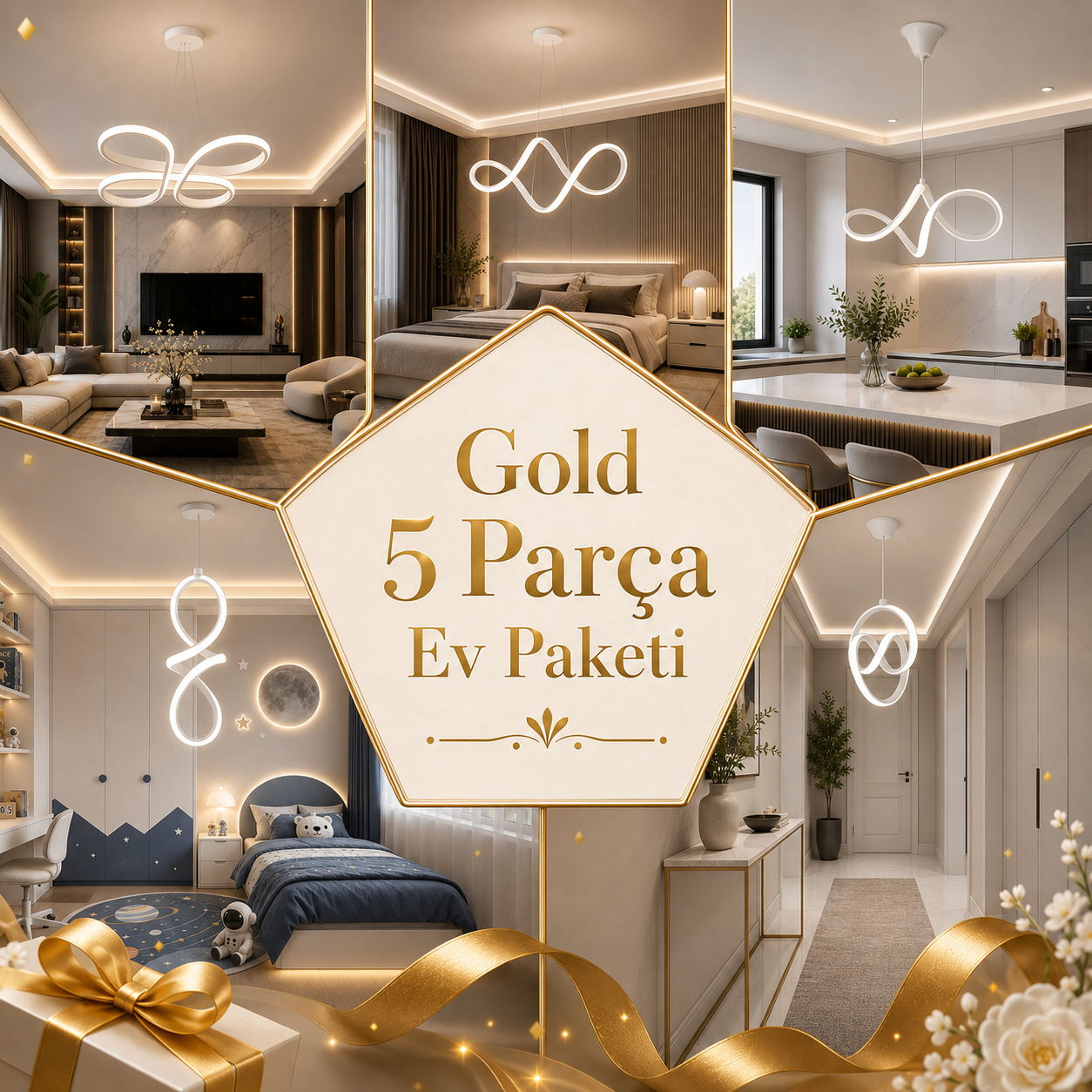Gold 5 Parça Ev Paketi - Ev Aydınlatma Seti Beyaz