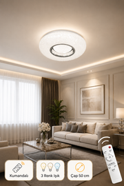 Lara Krom Uzaktan Kumandalı 3 Renk 50 cm Led Avize
